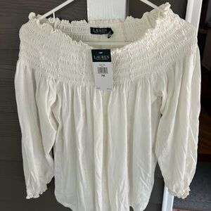 Lauren Ralph Lauren Cream Off-Shoulder Blouse